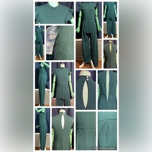 Jumpsuit Crew Neck Ruffle Sleeve Wide Leg Romper with Pockets One Piece